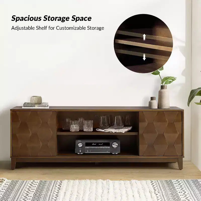 Meuble TV Jules Modern 72 po pour téléviseurs jusqu'à 78 po avec portes d'armoire hexagonales|ART OF LIVING DESIGNS