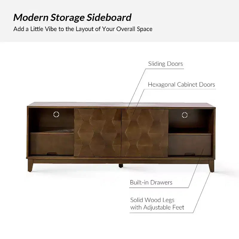 Meuble TV Jules Modern 72 po pour téléviseurs jusqu'à 78 po avec portes d'armoire hexagonales|ART OF LIVING DESIGNS