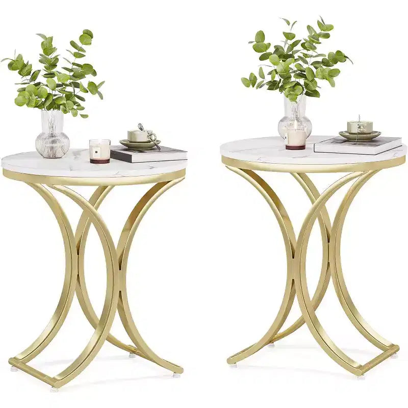 Lantine Small Round Sofa Side Table Set of 2, Contemporary Round Coffee Table, Accent Table for Living Room