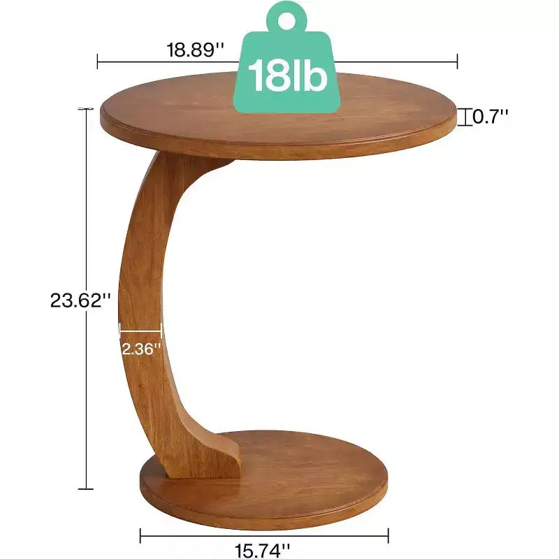 Table d'appoint ronde Lantine, Table d'appoint en bois en forme de C, Table d'appoint de canapé de style Mid-Century, Petite table d'appoint bohème pour salon, chambre à coucher