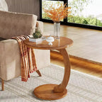 Table d'appoint ronde Lantine, Table d'appoint en bois en forme de C, Table d'appoint de canapé de style Mid-Century, Petite table d'appoint bohème pour salon, chambre à coucher
