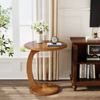 Table d'appoint ronde Lantine, Table d'appoint en bois en forme de C, Table d'appoint de canapé de style Mid-Century, Petite table d'appoint bohème pour salon, chambre à coucher