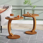 Table d'appoint ronde Lantine, Table d'appoint en bois en forme de C, Table d'appoint de canapé de style Mid-Century, Petite table d'appoint bohème pour salon, chambre à coucher