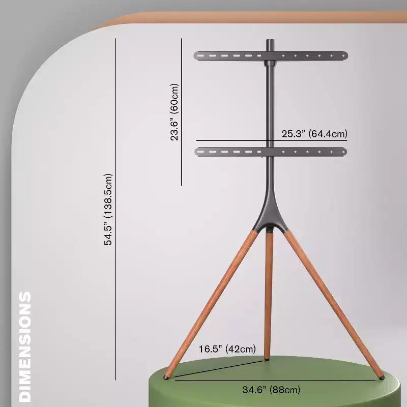 Pied de télévision Promounts artistique en bois avec support pour téléviseurs de 47 à 72 pouces jusqu'à 25 kg