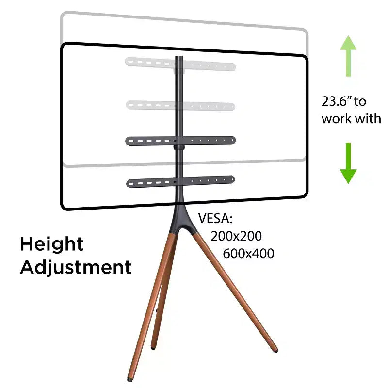 Pied de télévision Promounts artistique en bois avec support pour téléviseurs de 47 à 72 pouces jusqu'à 25 kg