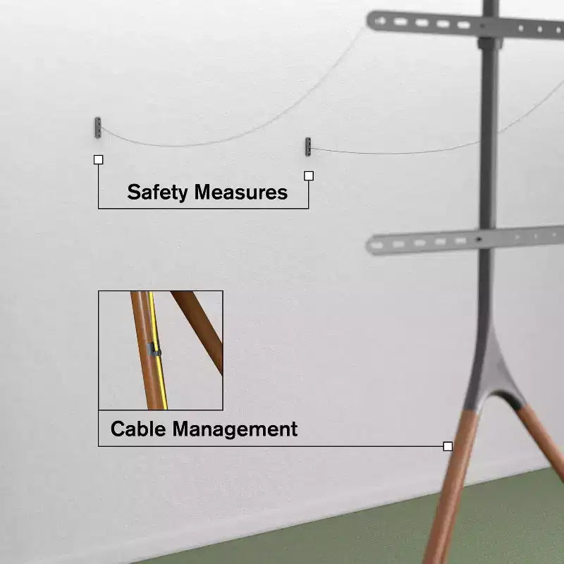 Pied de télévision Promounts artistique en bois avec support pour téléviseurs de 47 à 72 pouces jusqu'à 25 kg
