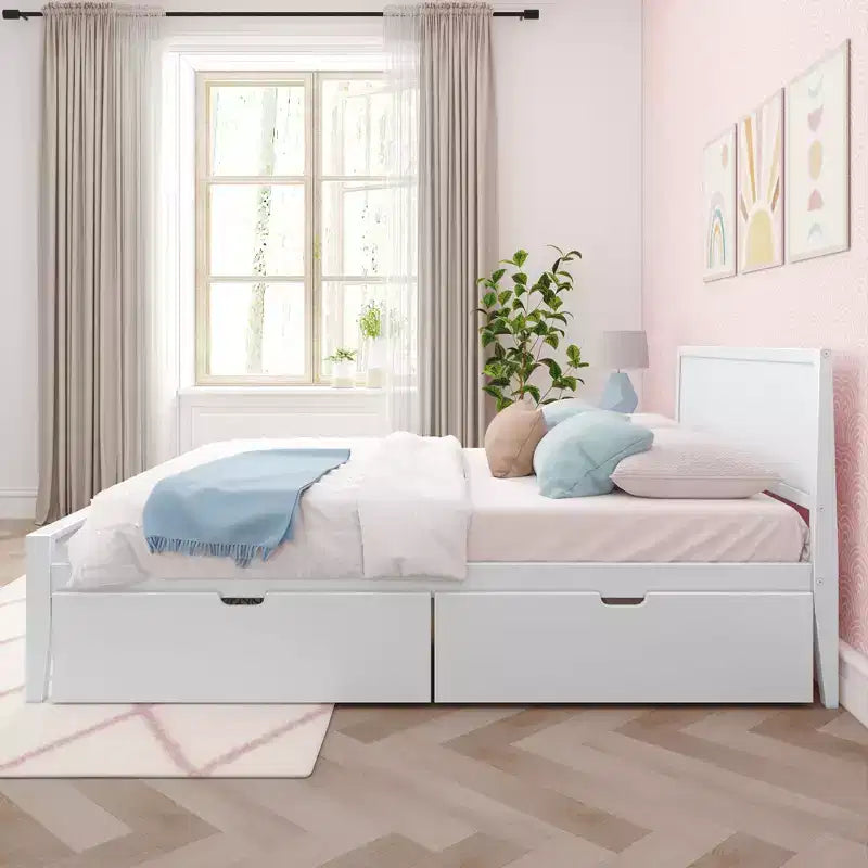 Lit Queen Max & Lily avec tiroirs de rangement, cadre de lit en bois massif avec tête de lit à panneaux, support à lattes en bois, pas besoin de sommier tapissier