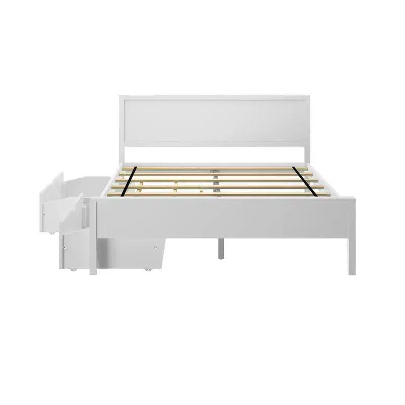 Lit Queen Max & Lily avec tiroirs de rangement, cadre de lit en bois massif avec tête de lit à panneaux, support à lattes en bois, pas besoin de sommier tapissier
