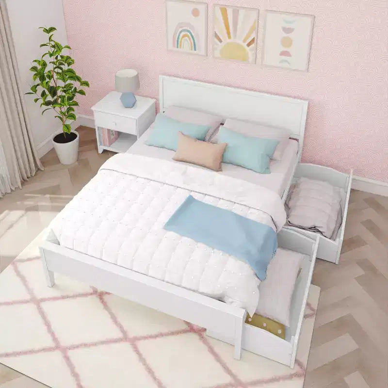 Lit Queen Max & Lily avec tiroirs de rangement, cadre de lit en bois massif avec tête de lit à panneaux, support à lattes en bois, pas besoin de sommier tapissier