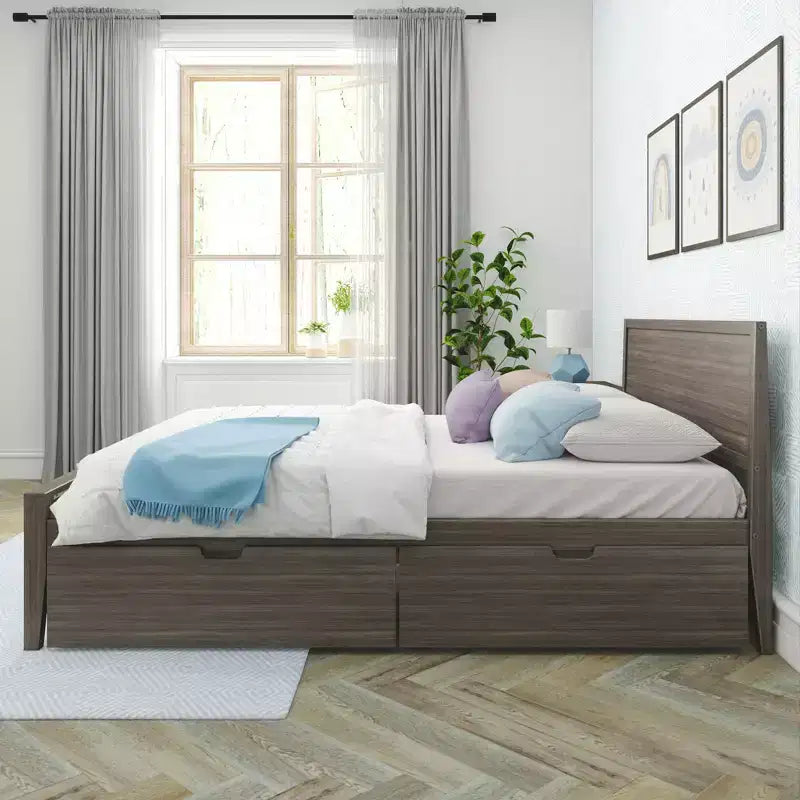Lit Queen Max & Lily avec tiroirs de rangement, cadre de lit en bois massif avec tête de lit à panneaux, support à lattes en bois, pas besoin de sommier tapissier