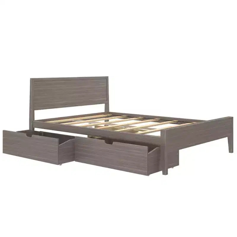 Lit Queen Max & Lily avec tiroirs de rangement, cadre de lit en bois massif avec tête de lit à panneaux, support à lattes en bois, pas besoin de sommier tapissier