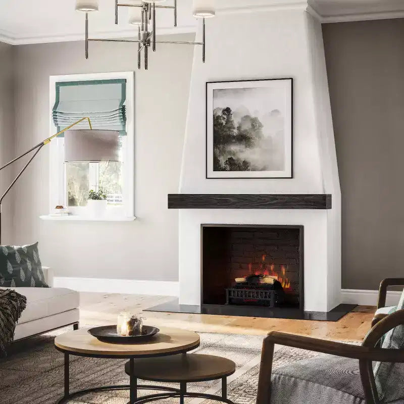 Étagère de cheminée Ember Stowe noire moderne avec texture rainurée brossée