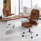 Chaise de bureau Costway en cuir PU, hauteur réglable, chaise de direction avec appui-tête réglable marron/noir