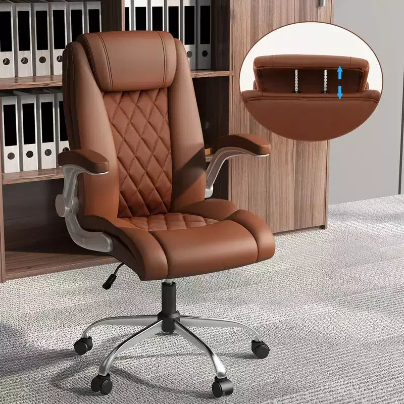 Chaise de bureau Costway en cuir PU, hauteur réglable, chaise de direction avec appui-tête réglable marron/noir