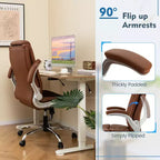Chaise de bureau Costway en cuir PU, hauteur réglable, chaise de direction avec appui-tête réglable marron/noir