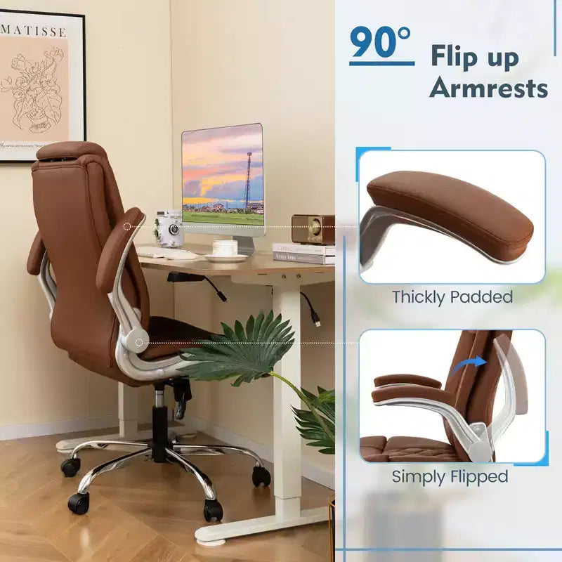 Chaise de bureau Costway en cuir PU, hauteur réglable, chaise de direction avec appui-tête réglable marron/noir