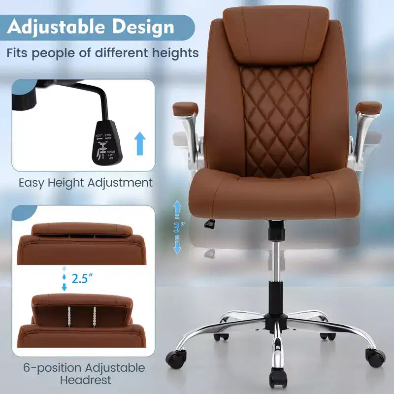 Chaise de bureau Costway en cuir PU, hauteur réglable, chaise de direction avec appui-tête réglable marron/noir