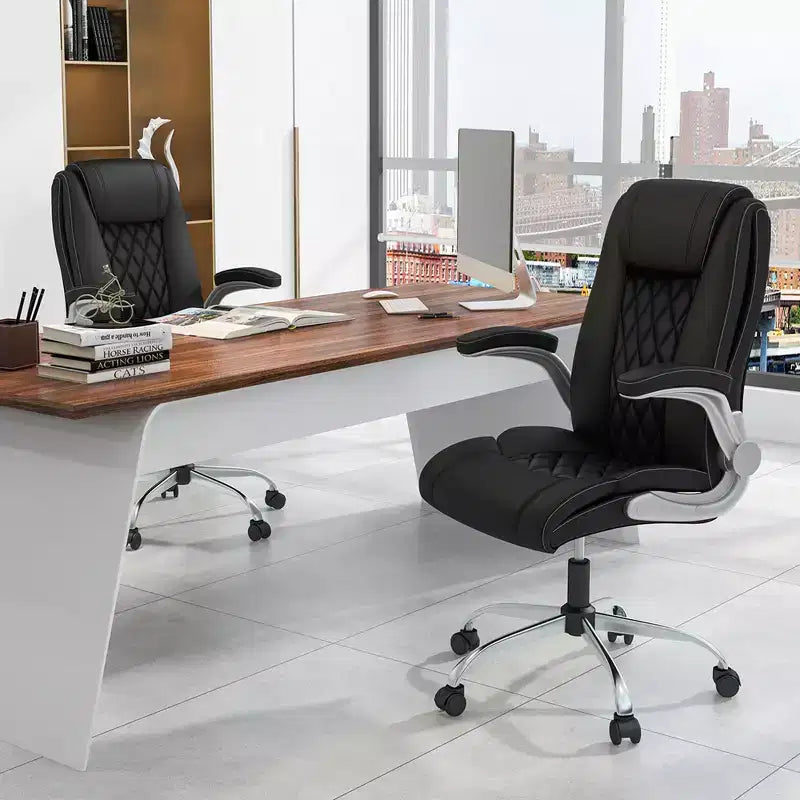 Chaise de bureau Costway en cuir PU, hauteur réglable, chaise de direction avec appui-tête réglable marron/noir