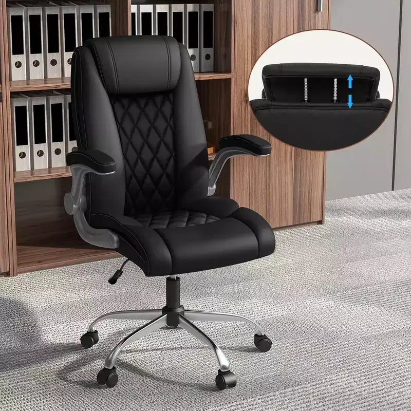 Chaise de bureau Costway en cuir PU, hauteur réglable, chaise de direction avec appui-tête réglable marron/noir