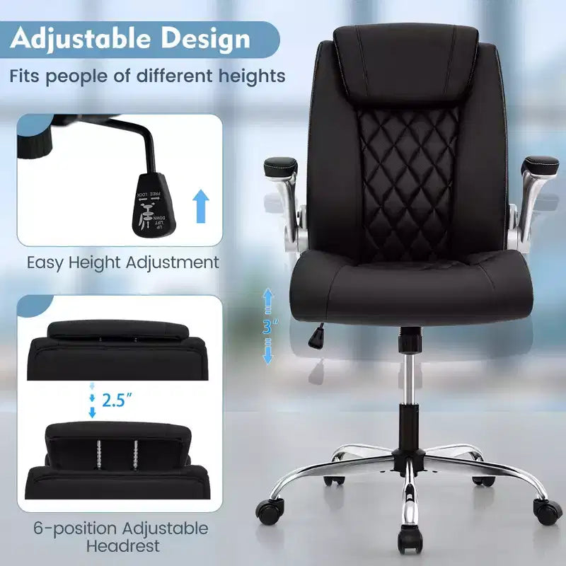 Chaise de bureau Costway en cuir PU, hauteur réglable, chaise de direction avec appui-tête réglable marron/noir