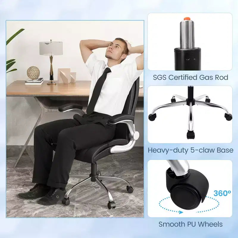 Chaise de bureau Costway en cuir PU, hauteur réglable, chaise de direction avec appui-tête réglable marron/noir