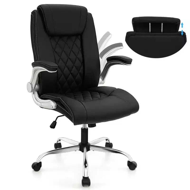 Costway PU Leather Office Chair Height Adjustable Executive Chair with Adjustable Headrest Brown/Black