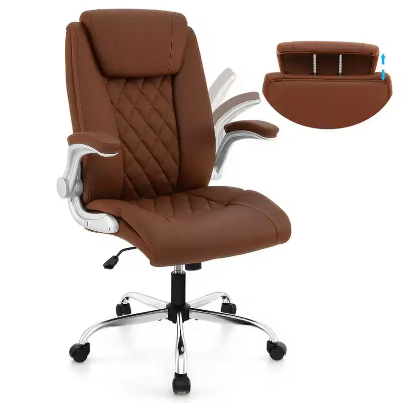 Chaise de bureau Costway en cuir PU, hauteur réglable, chaise de direction avec appui-tête réglable marron/noir