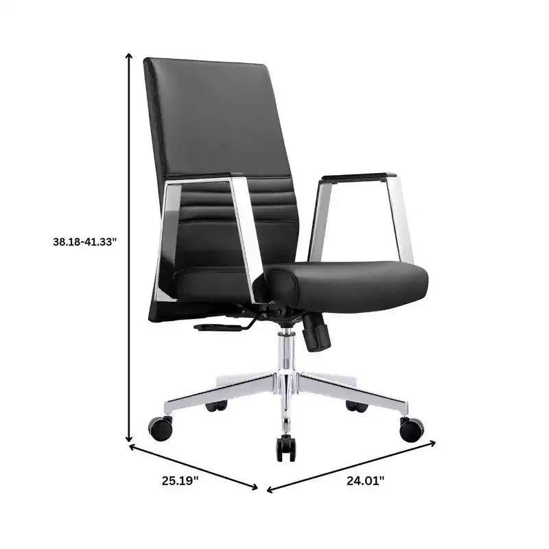 Chaise de bureau moderne en cuir LeisureMod Aleen - Chaise de bureau ergonomique pivotante et inclinable avec cadre en fer - Pour bureau à domicile