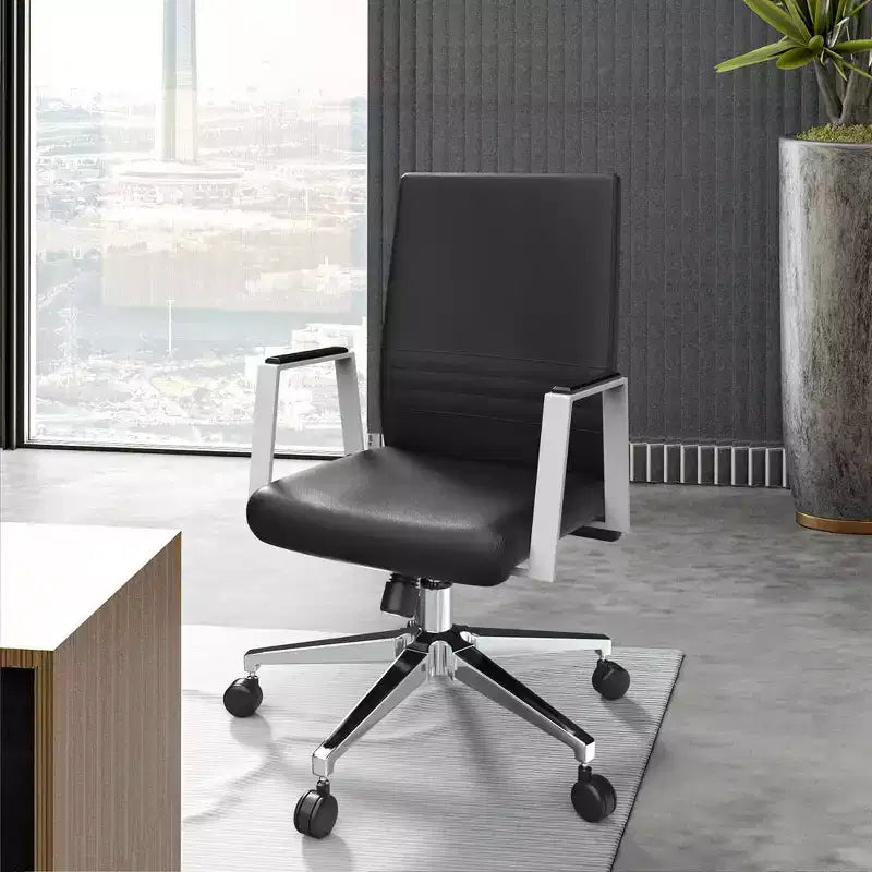 Chaise de bureau moderne en cuir LeisureMod Aleen - Chaise de bureau ergonomique pivotante et inclinable avec cadre en fer - Pour bureau à domicile