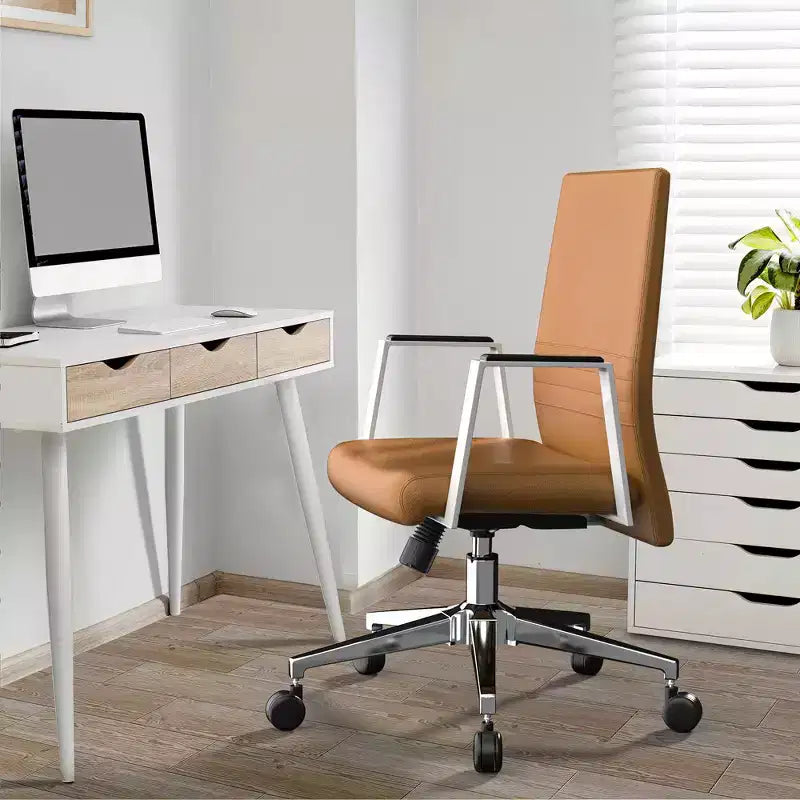 Chaise de bureau moderne en cuir LeisureMod Aleen - Chaise de bureau ergonomique pivotante et inclinable avec cadre en fer - Pour bureau à domicile
