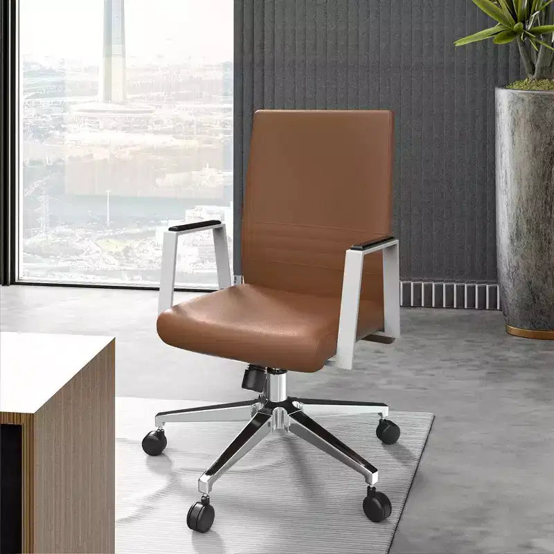 Chaise de bureau moderne en cuir LeisureMod Aleen - Chaise de bureau ergonomique pivotante et inclinable avec cadre en fer - Pour bureau à domicile