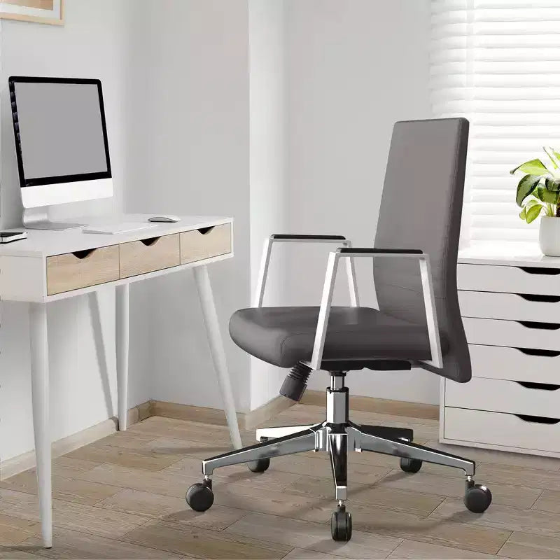 Chaise de bureau moderne en cuir LeisureMod Aleen - Chaise de bureau ergonomique pivotante et inclinable avec cadre en fer - Pour bureau à domicile
