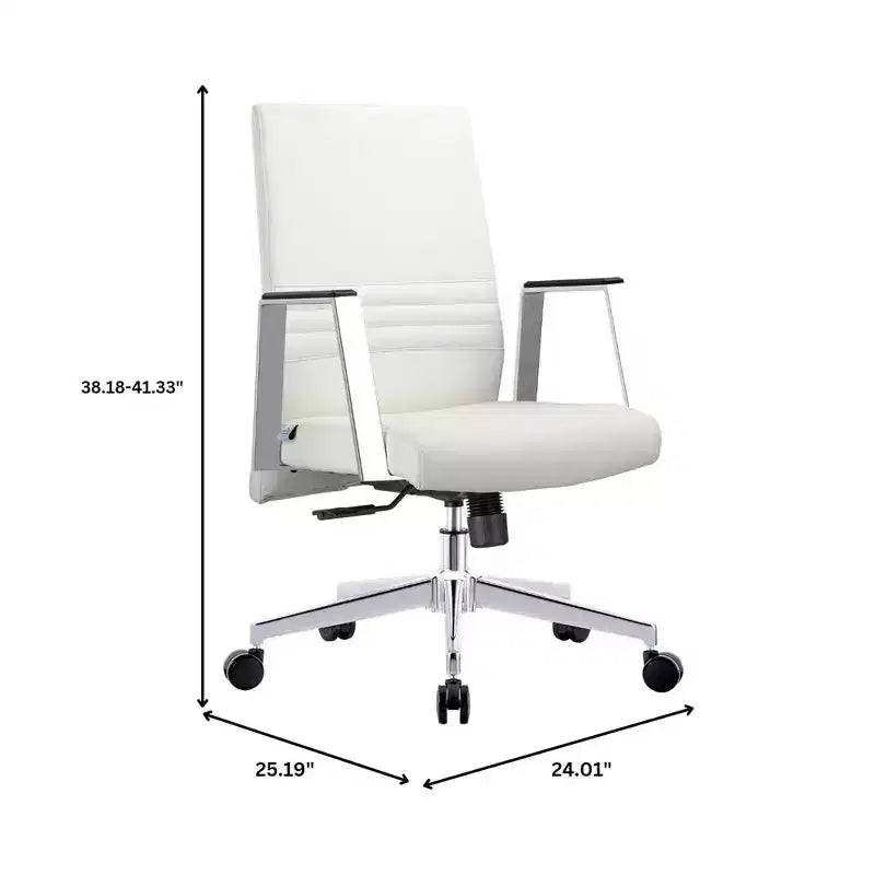 Chaise de bureau moderne en cuir LeisureMod Aleen - Chaise de bureau ergonomique pivotante et inclinable avec cadre en fer - Pour bureau à domicile