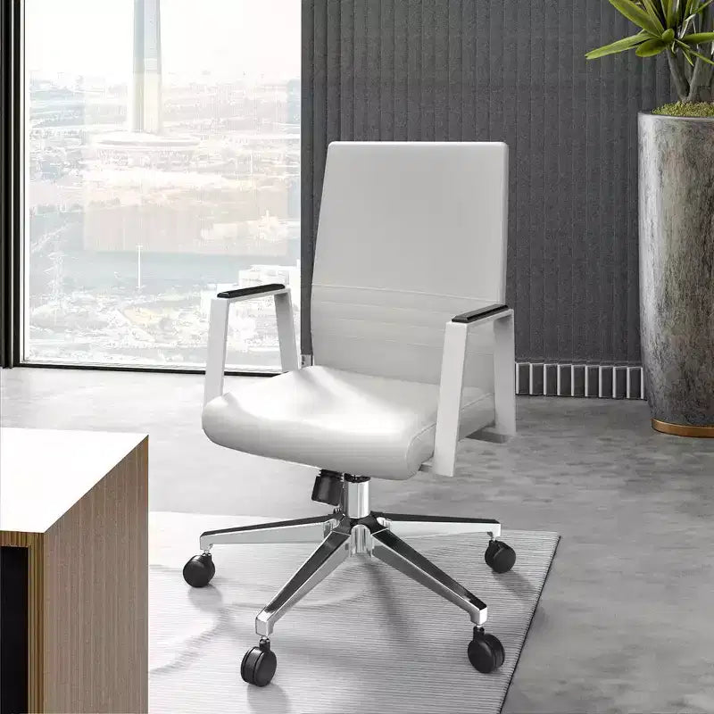 Chaise de bureau moderne en cuir LeisureMod Aleen - Chaise de bureau ergonomique pivotante et inclinable avec cadre en fer - Pour bureau à domicile