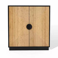 LuxenHome Modern Boho 2-Door Black Accent Cabinet with Bamboo Strips Brown