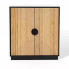 LuxenHome Modern Boho 2-Door Black Accent Cabinet with Bamboo Strips Brown