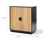 Meuble d'appoint moderne LuxenHome de style bohème avec 2 portes et lattes de bambou, coloris noir et marron