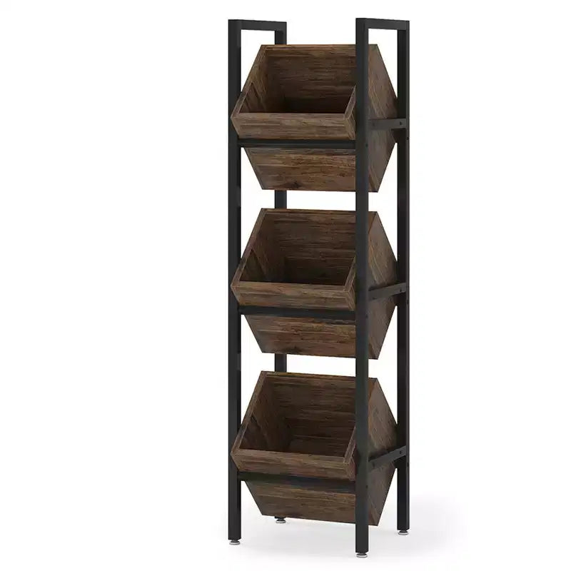 Lantine 3 Tier Wooden Freestanding Floor Bottle Rack, Wobble-Free Liquor Storage Stand, Liquor Bottle Organizer for Kitchen, Cellar