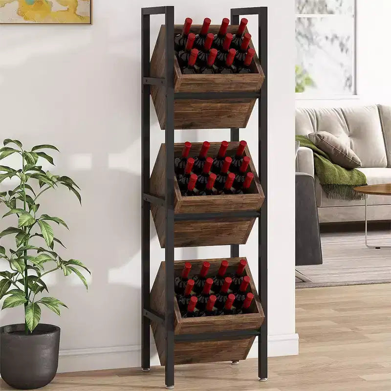 Lantine Support de bouteilles sur pied à 3 niveaux en bois, rangement à liqueur stable, organisateur de bouteilles de liqueur pour cuisine, cave