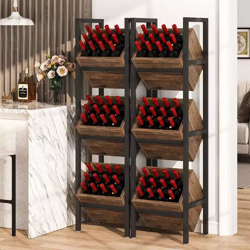 Lantine Support de bouteilles sur pied à 3 niveaux en bois, rangement à liqueur stable, organisateur de bouteilles de liqueur pour cuisine, cave