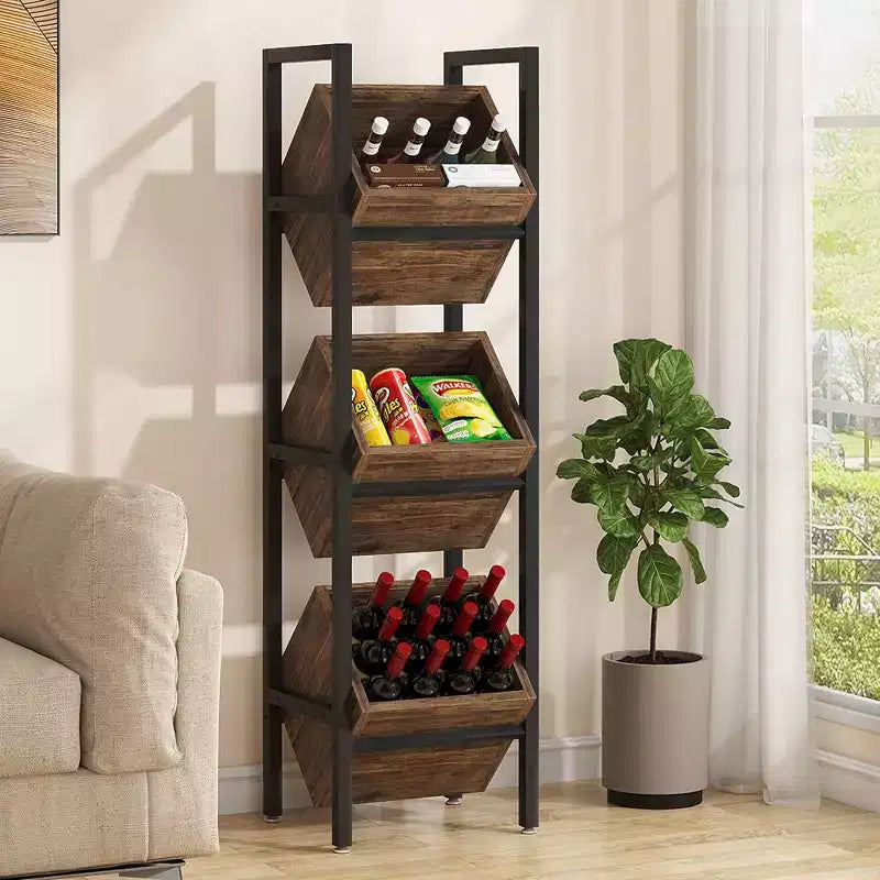 Lantine Support de bouteilles sur pied à 3 niveaux en bois, rangement à liqueur stable, organisateur de bouteilles de liqueur pour cuisine, cave