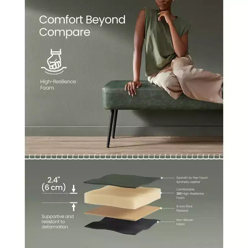 VASAGLE Collection EKHO - Banc pour entrée ou chambre à coucher, Cuir synthétique avec surpiqûres, Banc ottoman avec pieds en acier