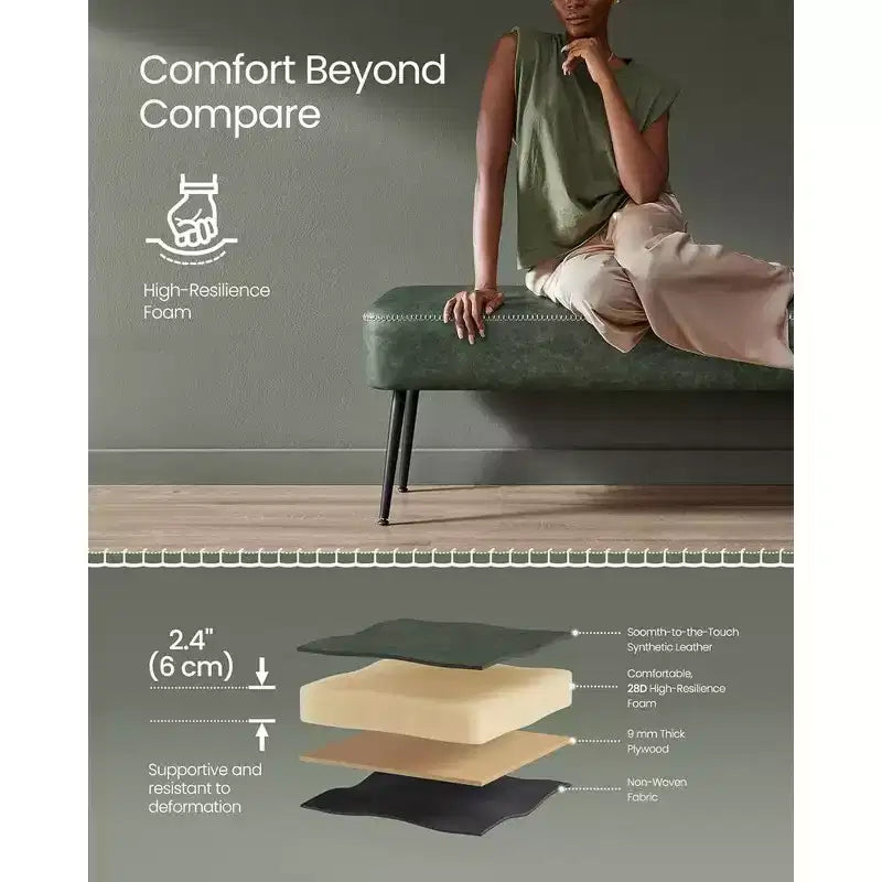 VASAGLE Collection EKHO - Banc pour entrée ou chambre à coucher, Cuir synthétique avec surpiqûres, Banc ottoman avec pieds en acier