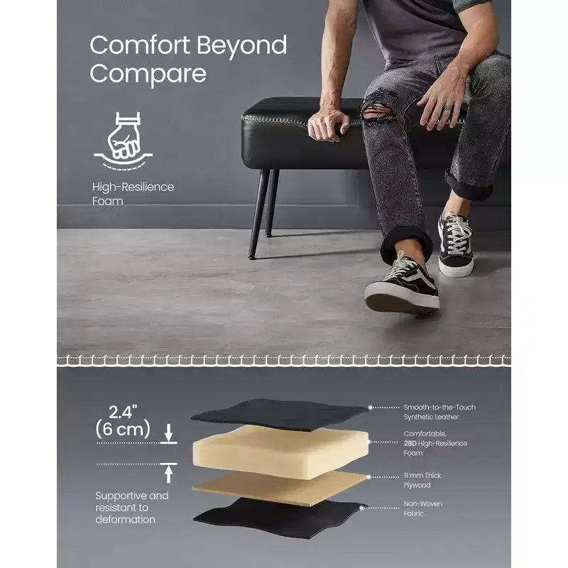 VASAGLE Collection EKHO - Banc pour entrée ou chambre à coucher, Cuir synthétique avec surpiqûres, Banc ottoman avec pieds en acier