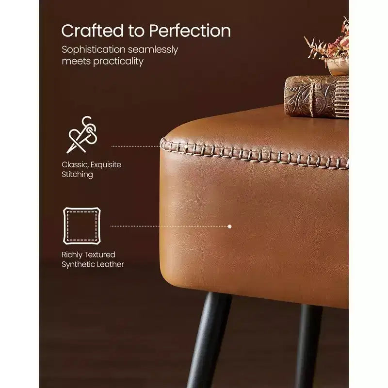 VASAGLE Collection EKHO - Banc pour entrée ou chambre à coucher, Cuir synthétique avec surpiqûres, Banc ottoman avec pieds en acier
