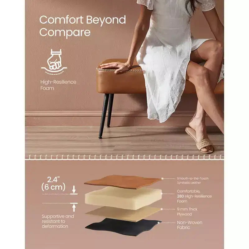 VASAGLE Collection EKHO - Banc pour entrée ou chambre à coucher, Cuir synthétique avec surpiqûres, Banc ottoman avec pieds en acier