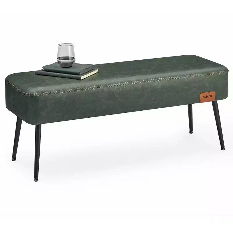 VASAGLE Collection EKHO - Banc pour entrée ou chambre à coucher, Cuir synthétique avec surpiqûres, Banc ottoman avec pieds en acier