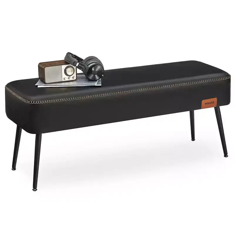 VASAGLE Collection EKHO - Banc pour entrée ou chambre à coucher, Cuir synthétique avec surpiqûres, Banc ottoman avec pieds en acier
