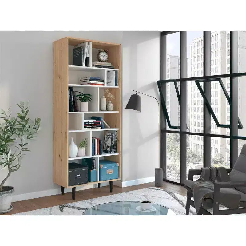 Bibliothèque à plusieurs niveaux en bois Ren Home Rakel, chêne et blanc