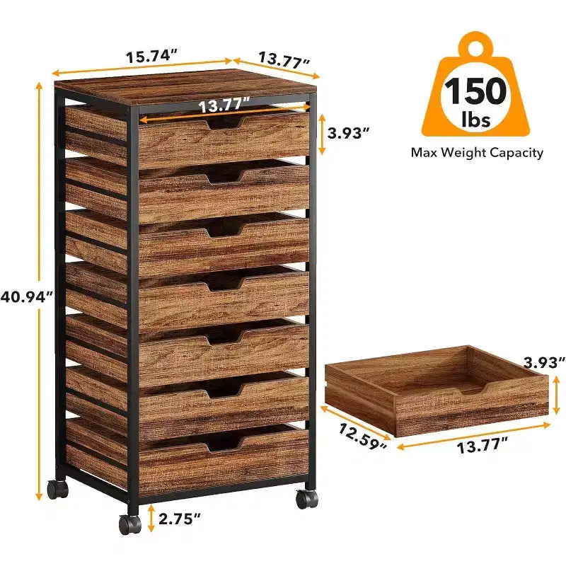 Commode de rangement en bois à 7 tiroirs Tribesigns avec roulettes